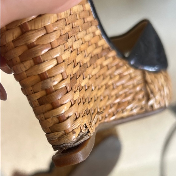 Prada Black and Tan Bamboo Woven Wedge Sandals - Picture 11 of 11